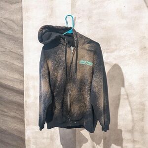 Bleach Dyed Zip Up Hoodie XL Black Acid Wash Port & Company Fleece Festival